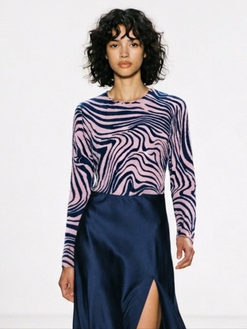 J.Crew Pink Navy Zebra Print 100% Cashmere Crewneck Sweater Size Small